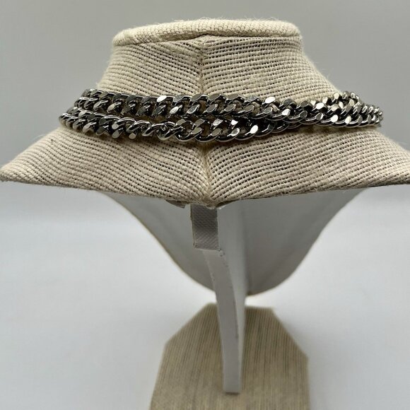 Chunky Curb Chain Necklace Layered Silver Tone Heart Pendant Y2K Streetwear - Picture 7 of 9